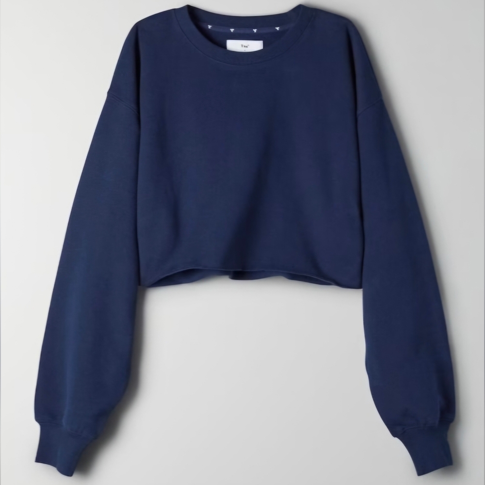 Aritzia TNA cozyaf Boyfriend Cropped sweatshirt Navy 2 small slouchy pullover